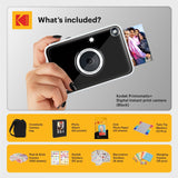 KODAK Printomatic+ Full Color Instant Print Digital Camera Gift Bundle + Case + Zink 2x3" Sticky Back Photo Paper 20pk + Album + Sticker Sets + Sticker Frames + Hanging Frames + Markers Black